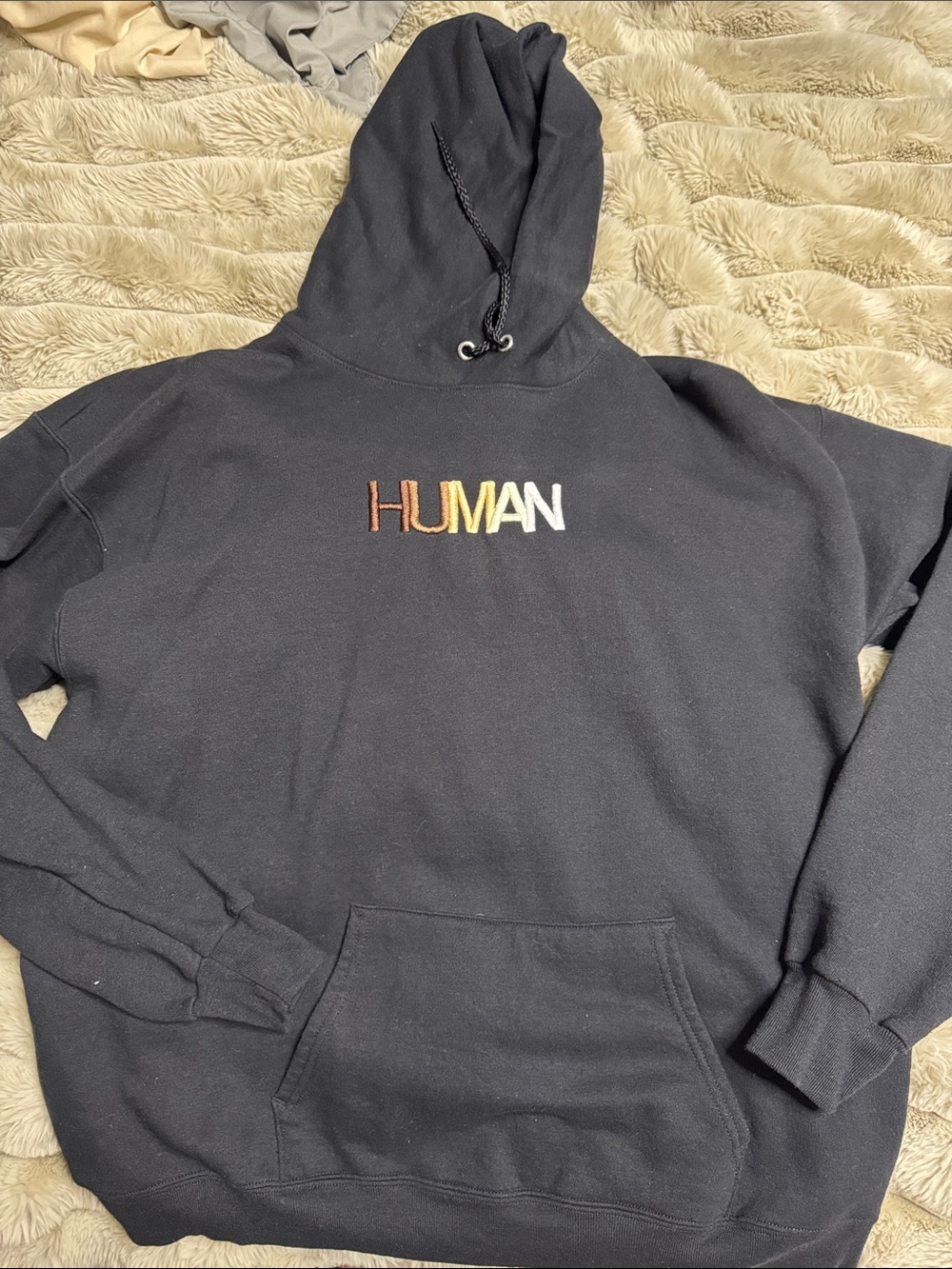 Human Made Black Hoodie with Multicolor 'HUMAN' Embroidery